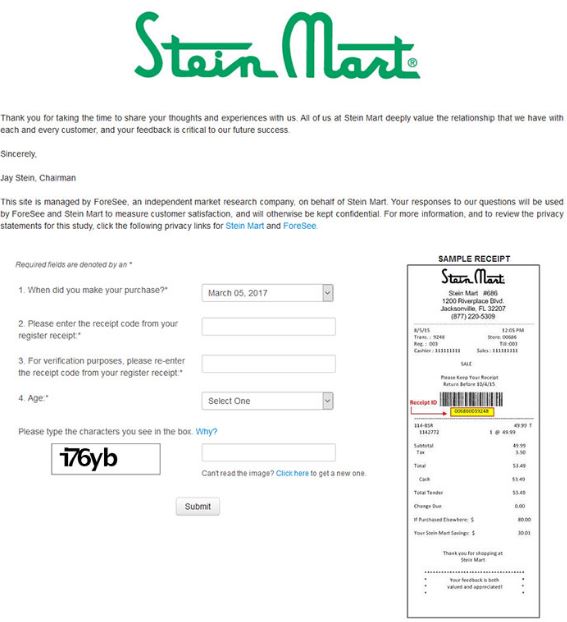 www.Survey.steinmart.com