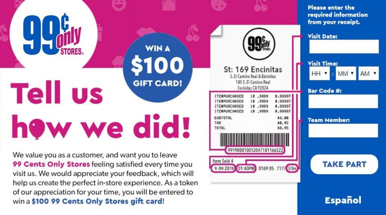 99 Cents Only Stores Survey @ www.Tell99.com – Win $100 Gift Card
