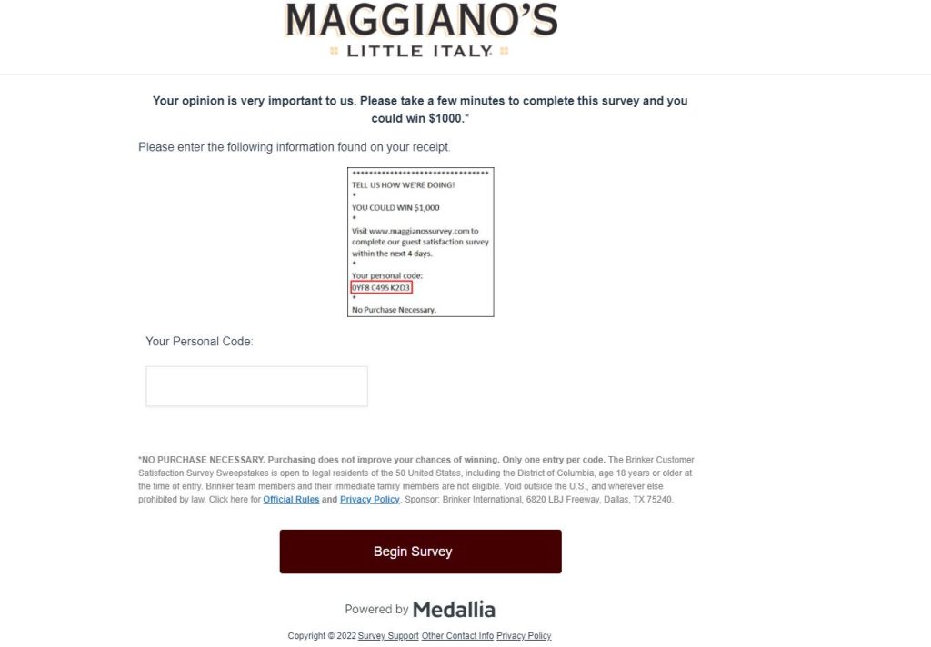 Maggiano’s Little Italy Survey