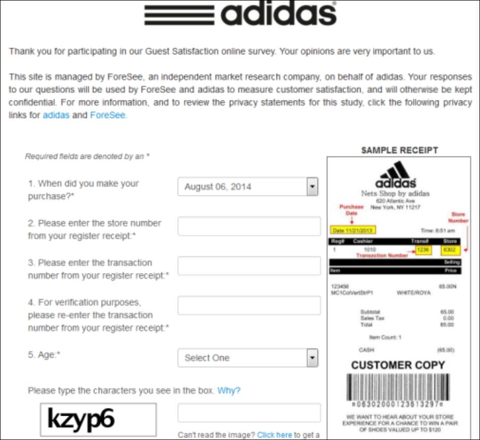 www.adidas-group.com/feedback Adidas Customer Satisfaction Survey