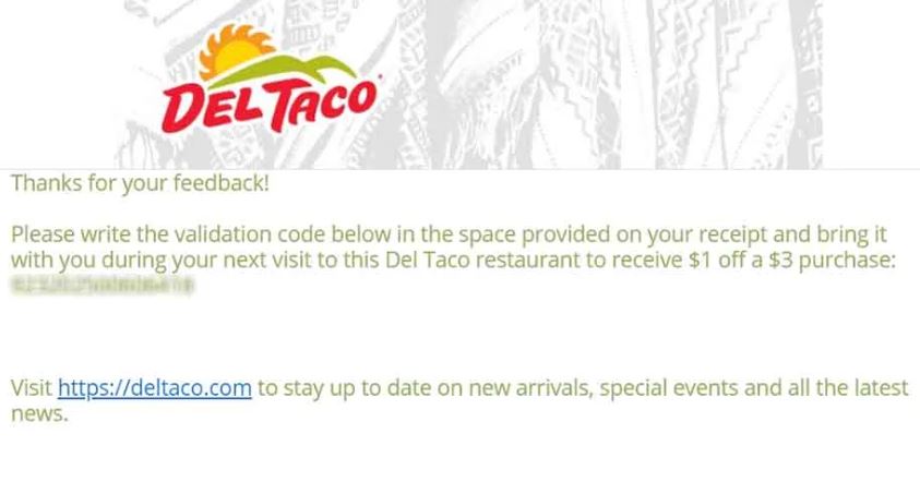 Del Taco Survey Code