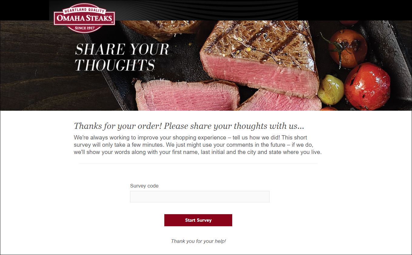 Omaha Steaks Customer Feedback Survey