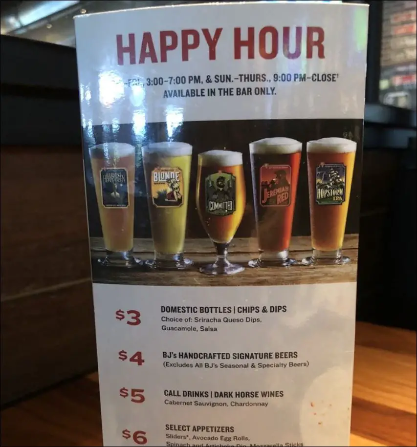 BJ’s Happy Hour Times