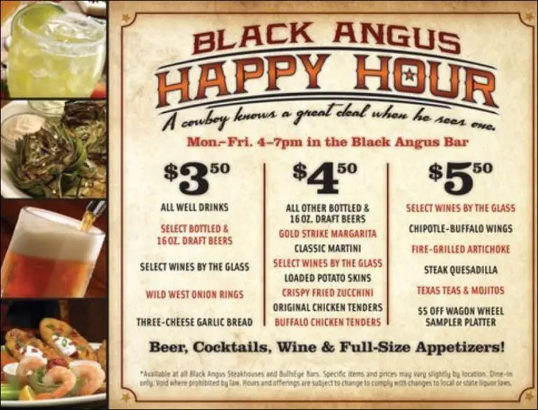 Black Angus Happy Hour Times & Menu 2024