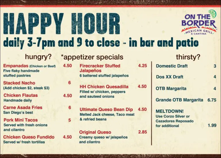 On The Border Happy Hour Times & Menu 2024