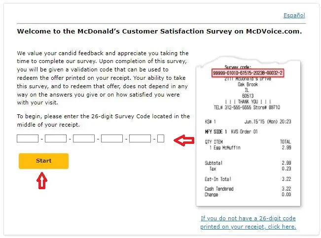 Mcdonalds Survey with Receipt