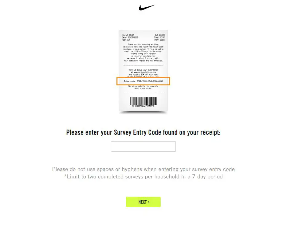 Nike survey invitation