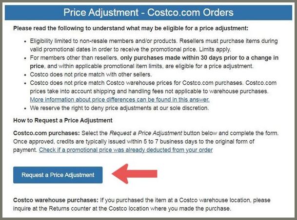 costco price adjustment online