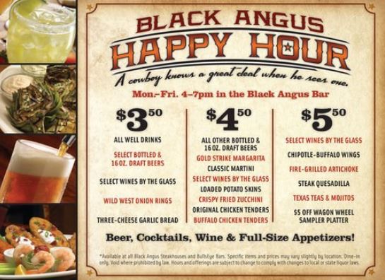 Black Angus Happy Hour Times & Menu 2024
