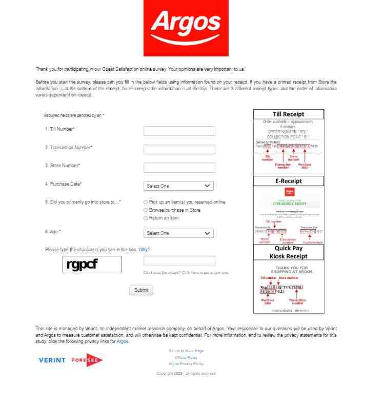 Argos Store Feedback Survey