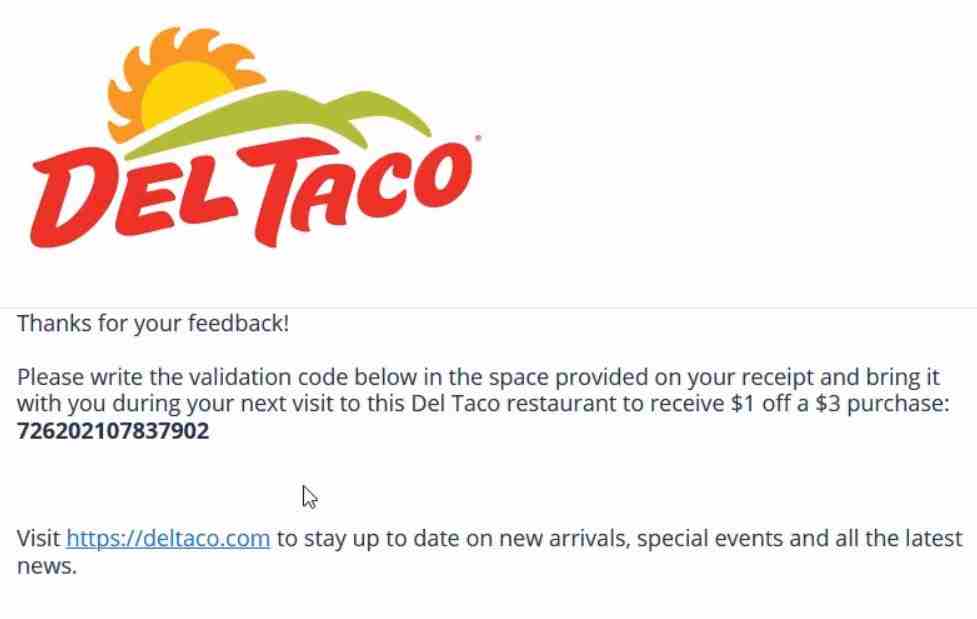 Del Taco survey validation code