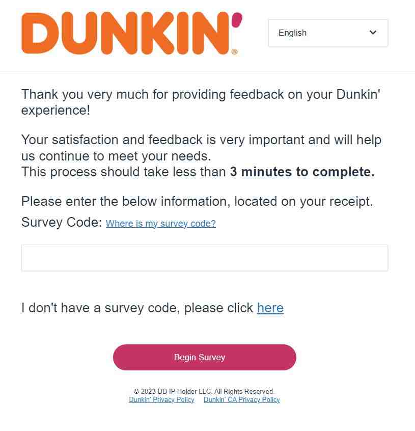 Dunkinrunsonyou Survey With Survey Code