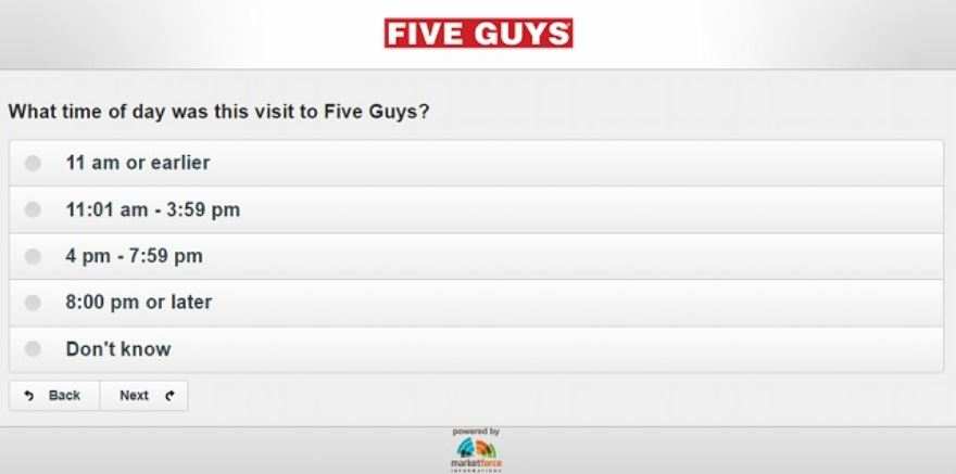 Five Guys Feedback survey
