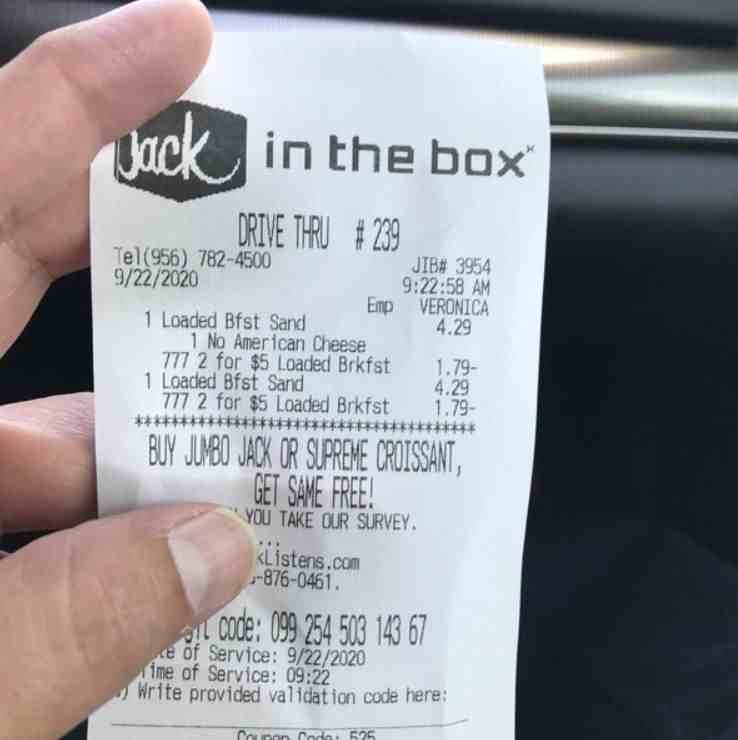 Jack in the Box Survey Code