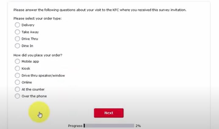 KFC Canada Survey questions