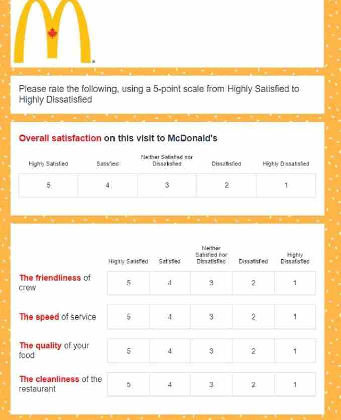 McDonald’s survey questions