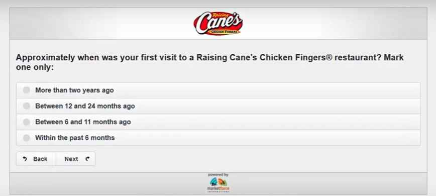 Raising Cane's Survey questions