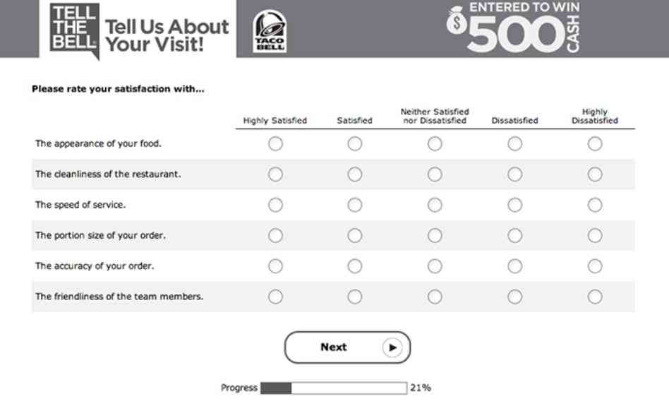 Taco Bell Survey question