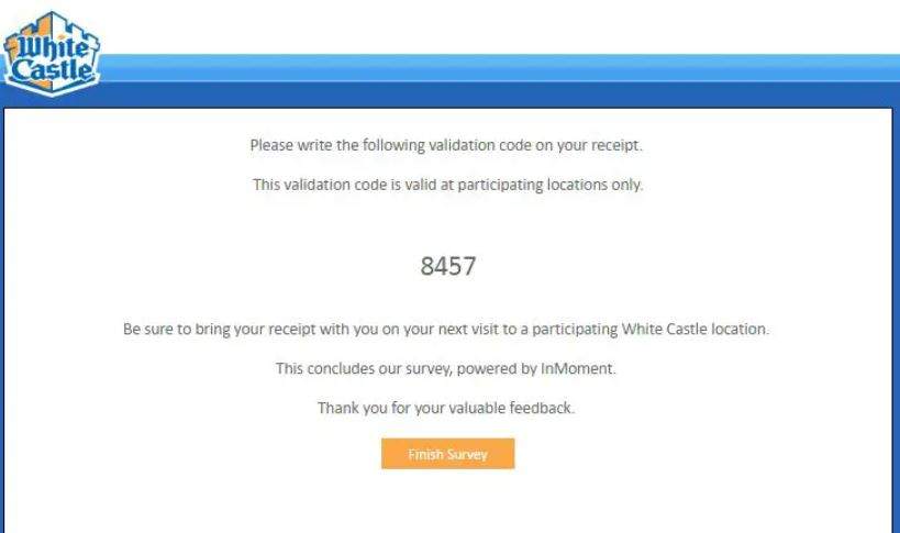White Castle validation code