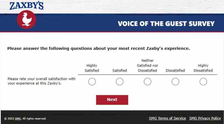 Zaxbys Survey questions