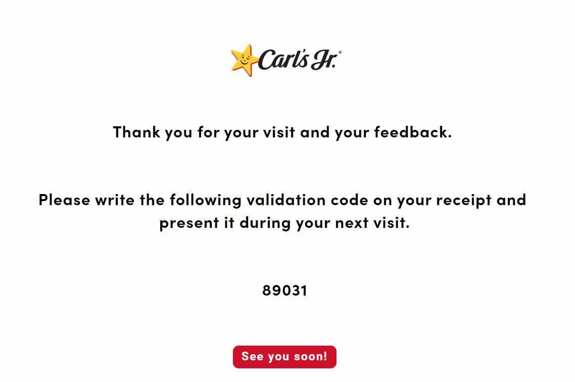 carl's jr validation code