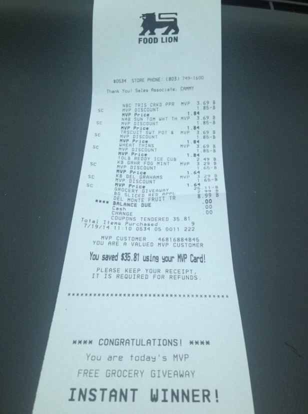 food lion receipt