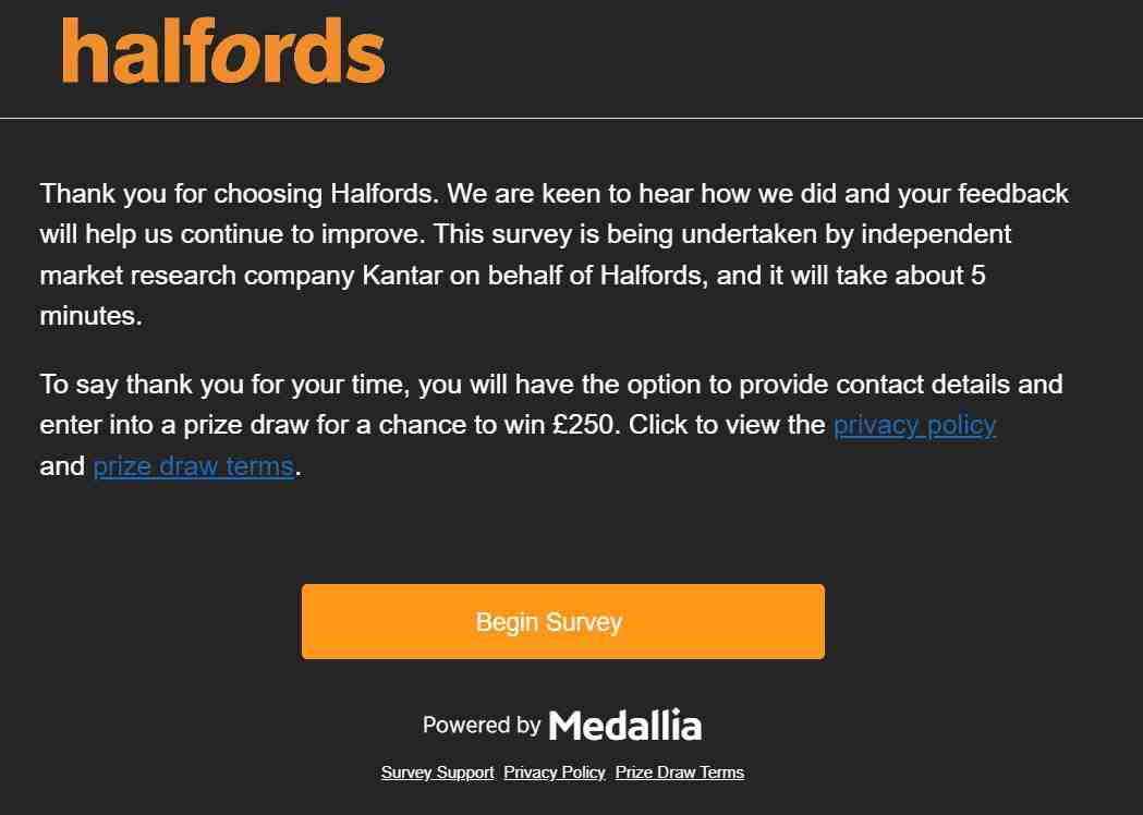 Halfords Feedback Survey