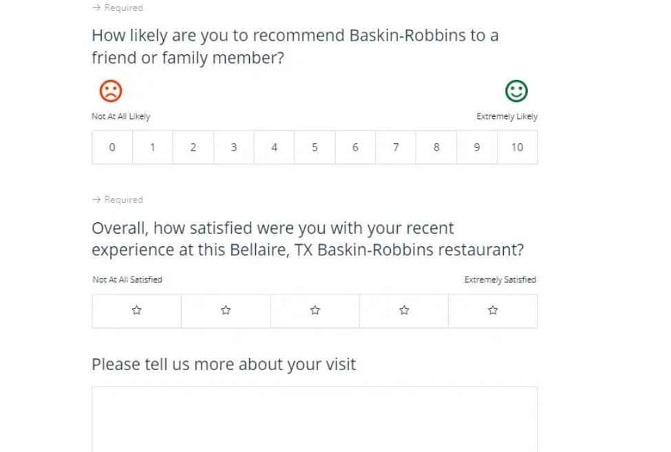 baskin robbins survey questions