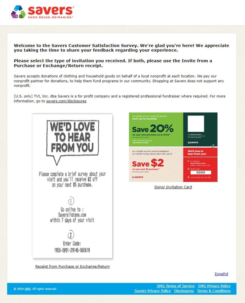 Savers Listens Survey