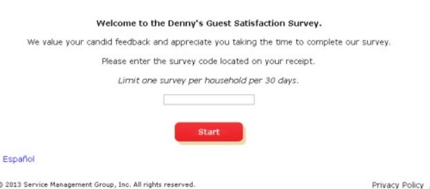 4 digit Dennys Survey code