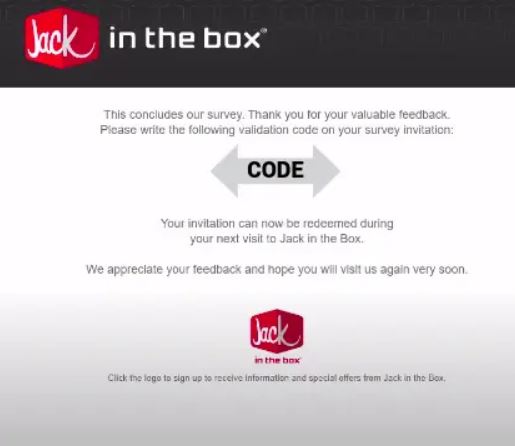 jack in the box survey validation code